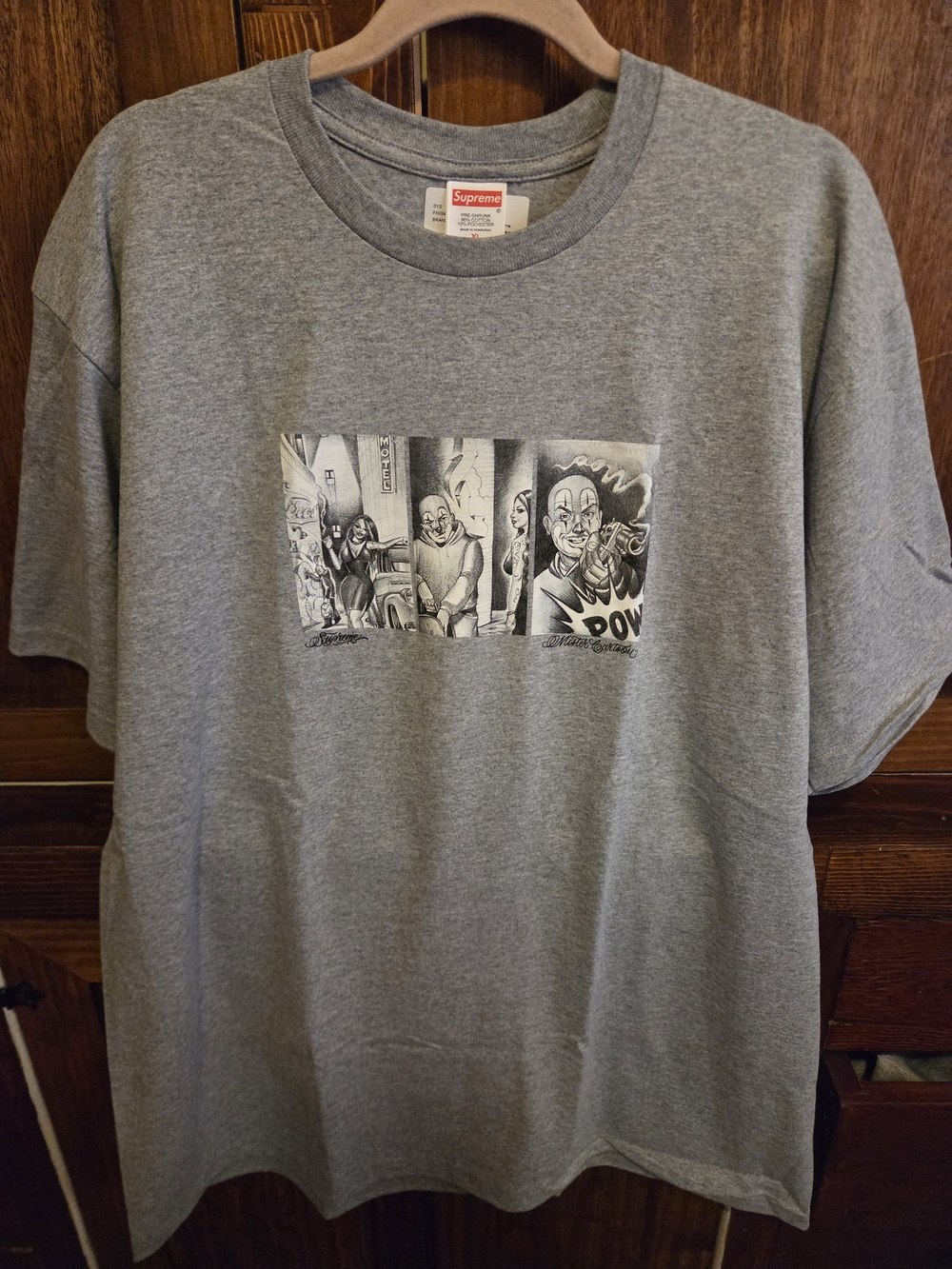 Supreme Mister Cartoon 'Pow  Tee' Heather Grey Tee Brand New